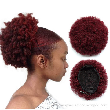 8 pulgadas Short HumanHair Drawingtail Ponytail Kinky Curly Wig